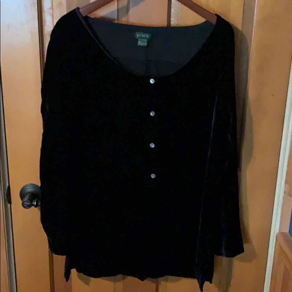 J Crew black rayon silk velvet tunic & pant set